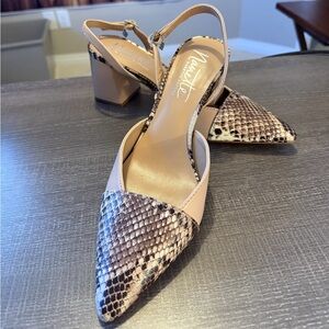 Nanette Lepore Snakeskin and Beige Heels New